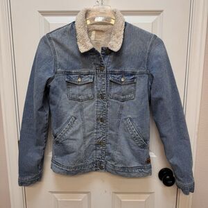 Vintage Roxy Sandy Sherpa Lined Jean Jacket Medium Wash Blue Cotton Denim Medium
